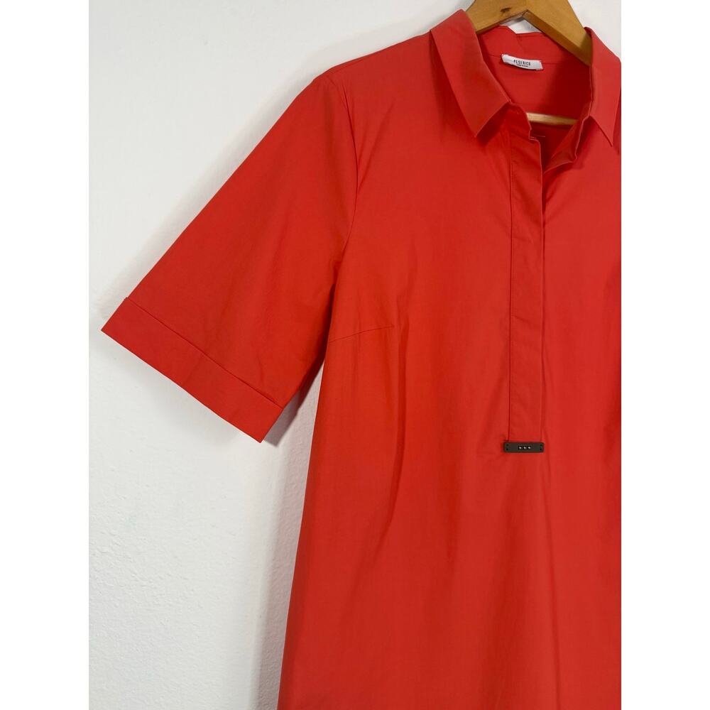 PESERICO Red Orange Shirt Dress Made in Italy Cotton Stretch Pocket IT 46 US 10 - Picture 7 of 13